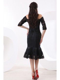 Taffeta and Lace Off-the-shoulder Knee-length Mermaid Mother Of The Bride Dress with Sequins and Half-Sleeves