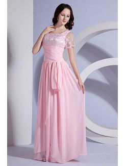 Chiffon Square Floor Length Column Mother Of The Bride Dress with Embroidered and Short Sleeves