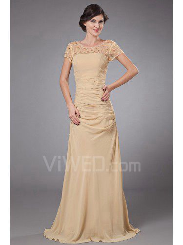 Chiffon scoop sweep treno a-line madre del vestito da sposa con perline e protezione-manicotti