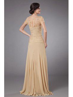 Chiffon Scoop Sweep Train A-line Mother Of The Bride Dress with Beading and Cap-Sleeves