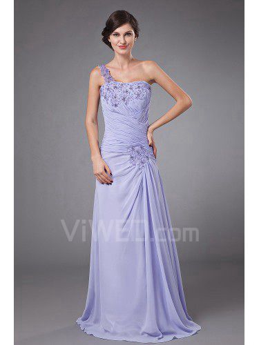 Chiffon One-Shoulder Sweep Train Column Mother Of The Bride Dress with Row Flower Embroidered and Jacket