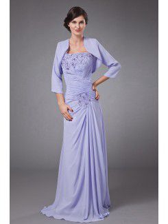 Chiffon One-Shoulder Sweep Train Column Mother Of The Bride Dress with Row Flower Embroidered and Jacket