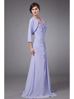 Chiffon One-Shoulder Sweep Train Column Mother Of The Bride Dress with Row Flower Embroidered and Jacket