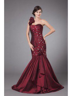 Taffeta One-Shoulder Floor Length Mermaid Mother Of The Bride Dress with Embroidered and Ruffle