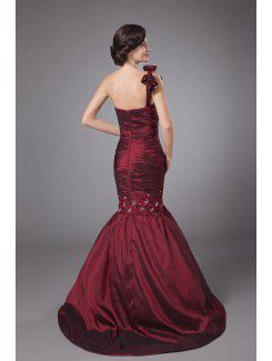 Taffeta One-Shoulder Floor Length Mermaid Mother Of The Bride Dress with Embroidered and Ruffle