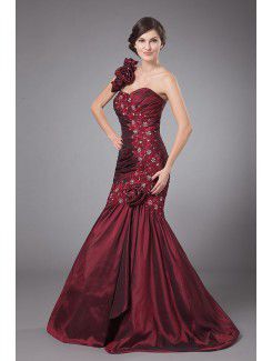 Taffeta One-Shoulder Floor Length Mermaid Mother Of The Bride Dress with Embroidered and Ruffle