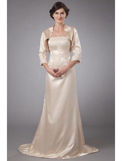 Satin Strapless Sweep Train A-line Mother Of The Bride Dress with Jacket