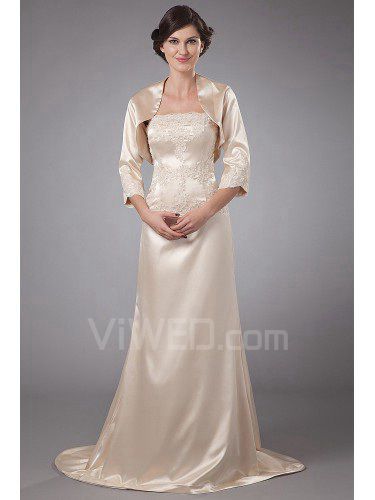 Satin Strapless Sweep Train A-line Mother Of The Bride Dress with Jacket