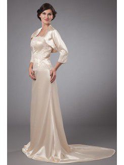 Satin Strapless Sweep Train A-line Mother Of The Bride Dress with Jacket