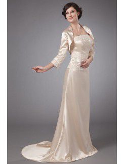 Satin Strapless Sweep Train A-line Mother Of The Bride Dress with Jacket