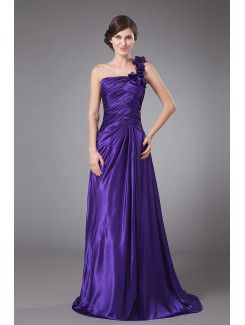 Chiffon One-Shoulder Sweep Train A-line Mother Of The Bride Dress with Flowers and Ruched