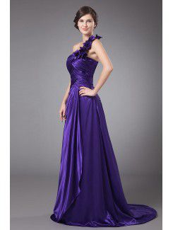 Chiffon One-Shoulder Sweep Train A-line Mother Of The Bride Dress with Flowers and Ruched