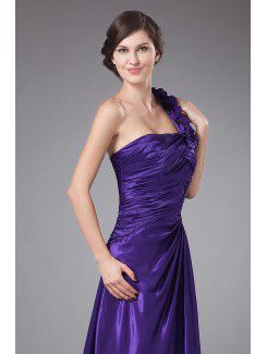 Chiffon One-Shoulder Sweep Train A-line Mother Of The Bride Dress with Flowers and Ruched