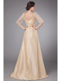 Taffeta V-Neck Sweep Train A-line Mother Of The Bride Dress with Embroidered and Ruched