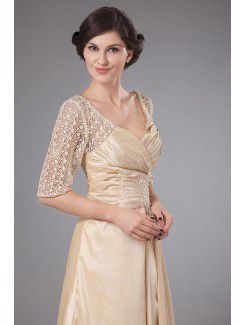 Taffeta V-Neck Sweep Train A-line Mother Of The Bride Dress with Embroidered and Ruched