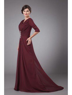 Chiffon V-Neckline Sweep Train A-line Mother Of The Bride Dress with Gathered Ruched