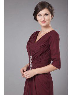 Chiffon V-Neckline Sweep Train A-line Mother Of The Bride Dress with Gathered Ruched