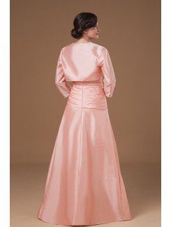 Taffeta Strapless Floor Length A-line Mother Of The Bride Dress with Embroidered Crisscross Ruched and Jacket