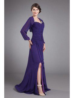 Chiffon Scoop Floor Length A-line Mother Of The Bride Dress with Ruffle Sequins and Jacket