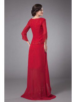 Chiffon Bateau Sweep Train Column Mother Of The Bride Dress with Beading Long Sleeves