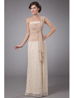 Lace one-shoulder golv längd kolumnen brudens mor klänning med skärp
