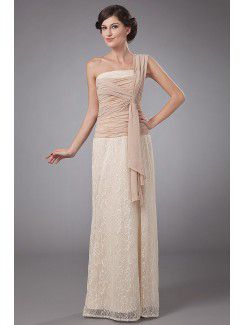 Lace One-Shoulder Floor Length Column Mother Of The Bride Dress with Sash