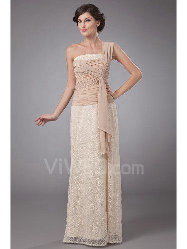 Lace One-Shoulder Floor Length Column Mother Of The Bride Dress with Sash