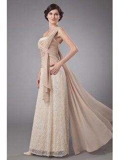 Lace One-Shoulder Floor Length Column Mother Of The Bride Dress with Sash