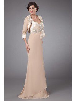 Satin Straps Floor Length Sheath Mother Of The Bride Dress with Ruffle Pleated and Jacket