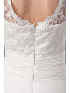 Chiffon V-Neckline Sweep Train A-line Mother Of The Bride Dress with Embroidered and Short Sleeves