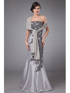 Satin Strapless Floor Length Mermaid Mother Of The Bride Dress with Embroidered