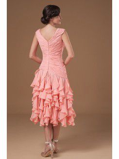 Tulle V-Neckline Knee-length Sheath Mother Of The Bride Dress with Ruffle