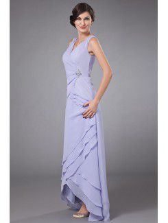 Chiffon V-Neckline Ankle-Length A-line Mother Of The Bride Dress with Rhinestones