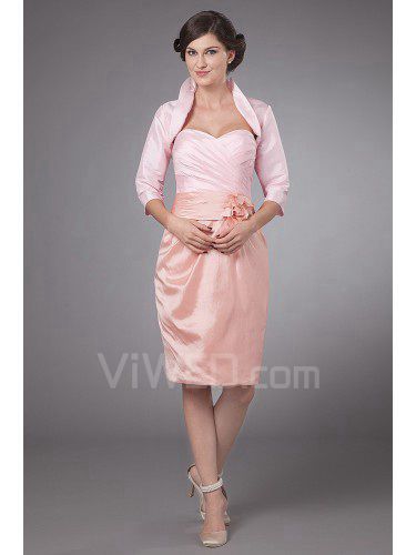 Taffeta Sweetheart Knee-length Sheath Mother Of The Bride Dress with Crisscross Ruched Flower and Jacket