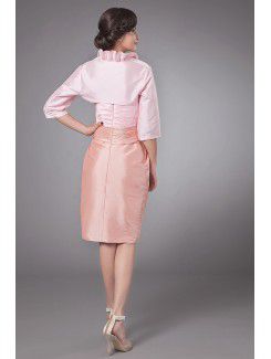 Taffeta Sweetheart Knee-length Sheath Mother Of The Bride Dress with Crisscross Ruched Flower and Jacket