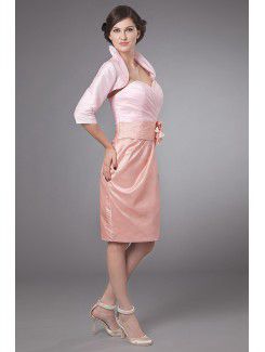 Taffeta Sweetheart Knee-length Sheath Mother Of The Bride Dress with Crisscross Ruched Flower and Jacket