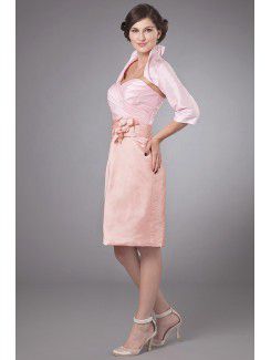 Taffeta Sweetheart Knee-length Sheath Mother Of The Bride Dress with Crisscross Ruched Flower and Jacket