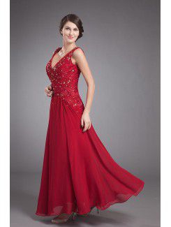 Chiffon V-Neckline Ankle-length A-line Mother Of The Bride Dress with Embroidered