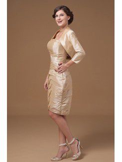 Satin Strapless Knee-Length Sheath Mother Of The Bride Dress with Rhinestones and Jacket