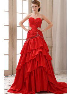 Taffeta Sweetheart Sweep Train A-line Evening Dress with Ruffle