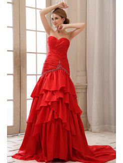 Taffeta Sweetheart Sweep Train A-line Evening Dress with Ruffle