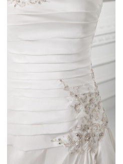 Satin Spaghetti A-line Sweep Train Embroidered Wedding Dress