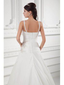 Satin Spaghetti A-line Sweep Train Embroidered Wedding Dress