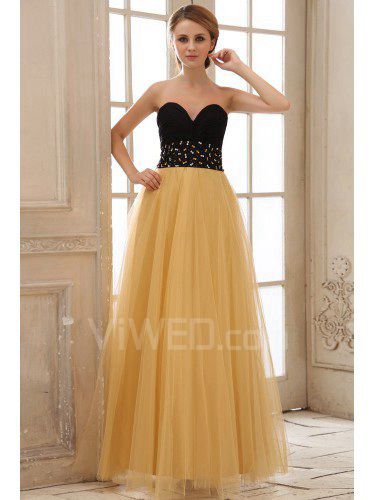 Tulle Sweetheart Ankle-Length A-line Evening Dress with Pleated and Sequins