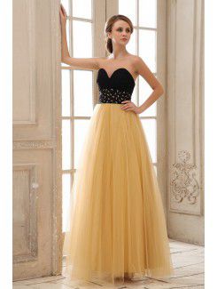 Tulle Sweetheart Ankle-Length A-line Evening Dress with Pleated and Sequins