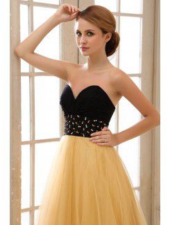 Tulle Sweetheart Ankle-Length A-line Evening Dress with Pleated and Sequins