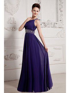 Chiffon One-Shoulder Floor Length A-line Evening Dress with Sequins and Ruffle