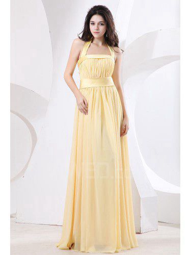 Chiffon Halter Floor Length Column Evening Dress with Ruffle