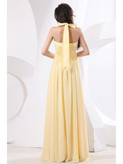 Chiffon Halter Floor Length Column Evening Dress with Ruffle