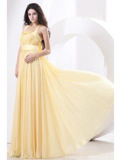 Chiffon Halter Floor Length Column Evening Dress with Ruffle